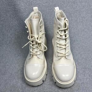 Y2k 90s Nine West  Platform Combat Boots Womens Size 8 Gothic Punk Nude Cream
